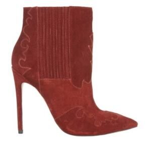 Burgundy suede pointed toe stiletto ankle boots with cowgirl design ASOS size 6